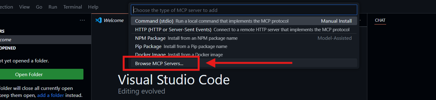 Browse MCP Servers in vs code
