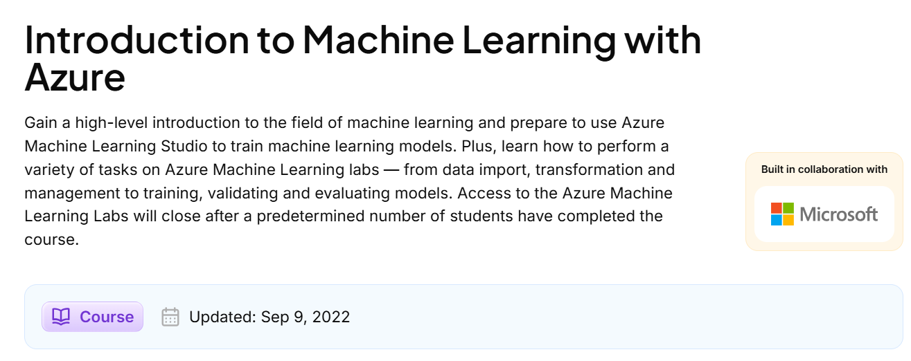 Introduction to Machine Learning with Azure — Microsoft (Udacity)