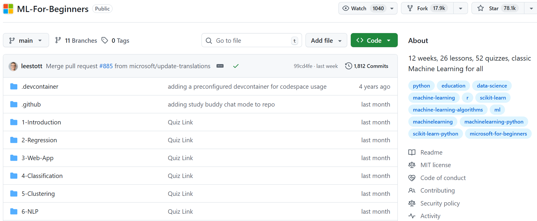 Machine Learning for Beginners — Microsoft (GitHub)