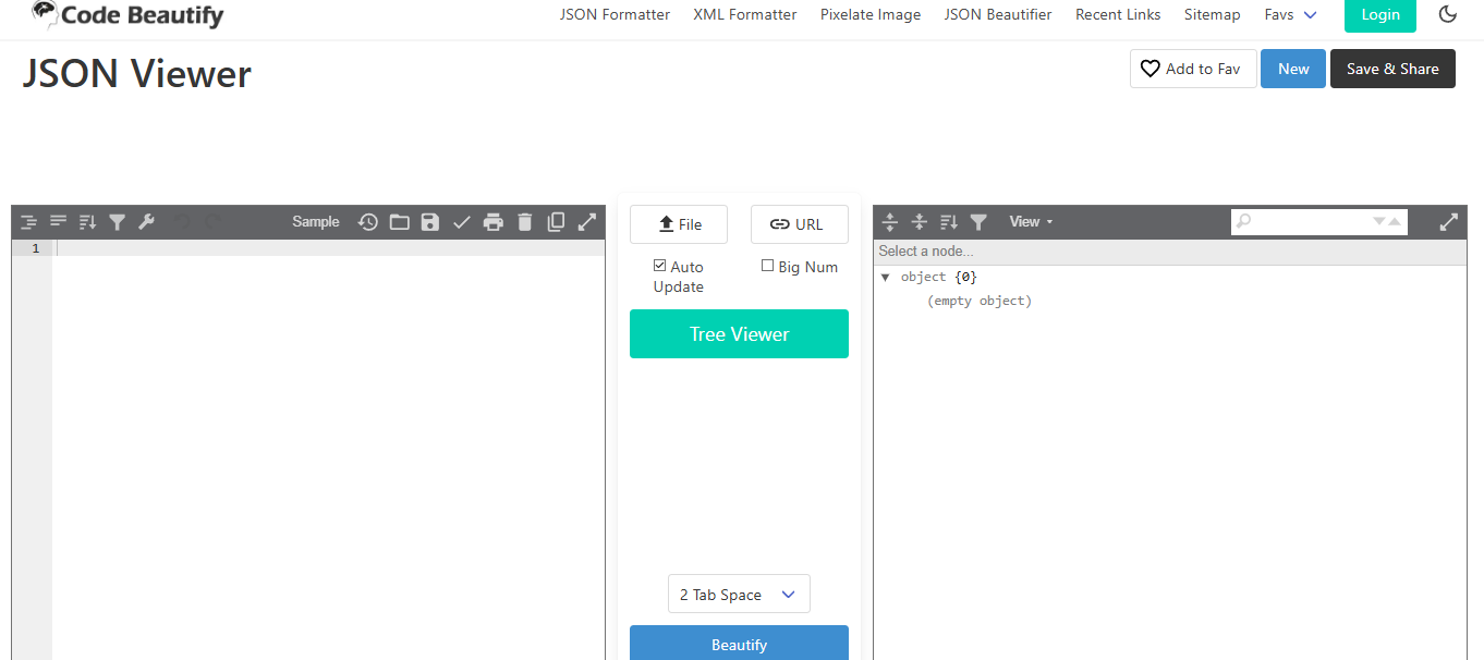 Interface do Formatador JSON Online do Code Beautify