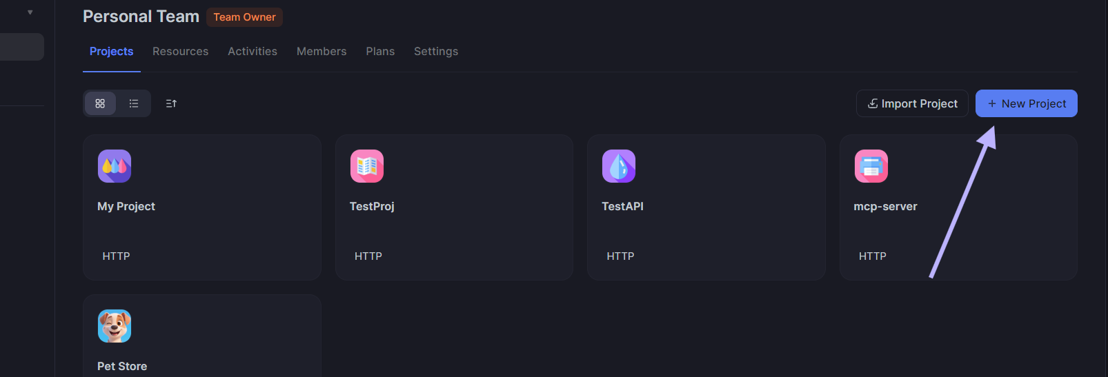 create a new project in apidog