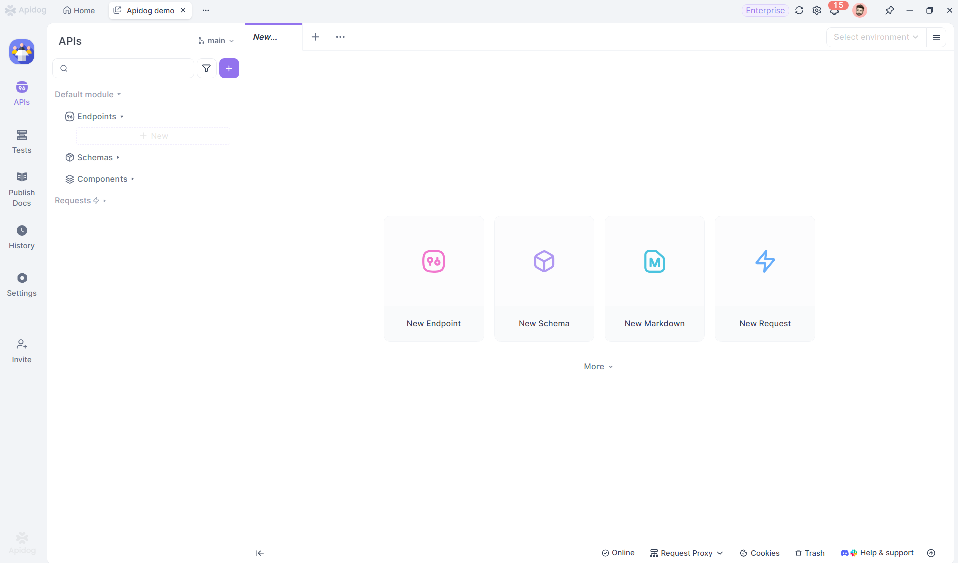 Selecting "New API" on Apidog