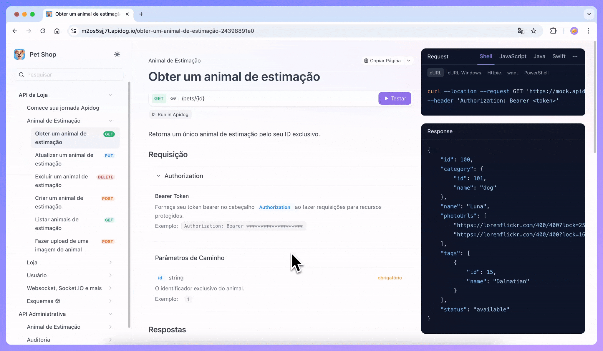 depurando APIs diretamente na documentação publicada