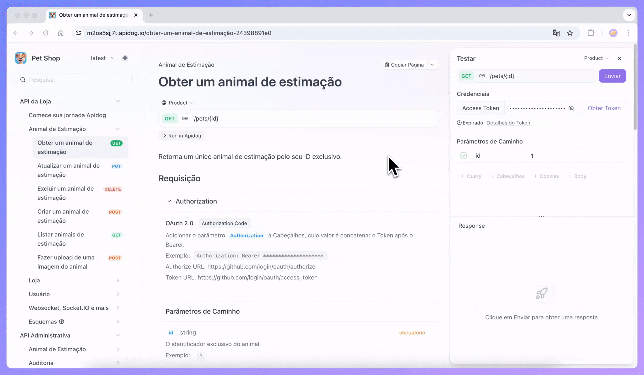 usando o esquema de segurança OAuth2.0