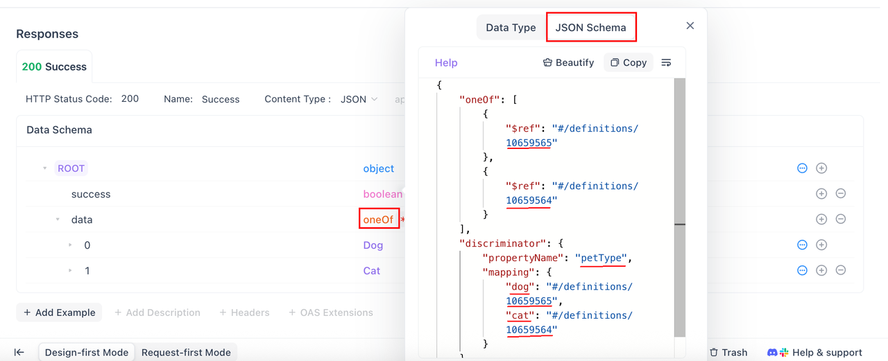 JSON Schema configuration panel in Apidog