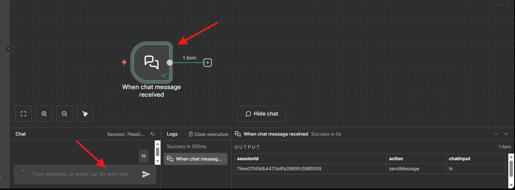 test chat trigger tool in n8n