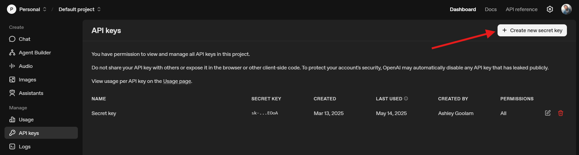 get/create an openai api key