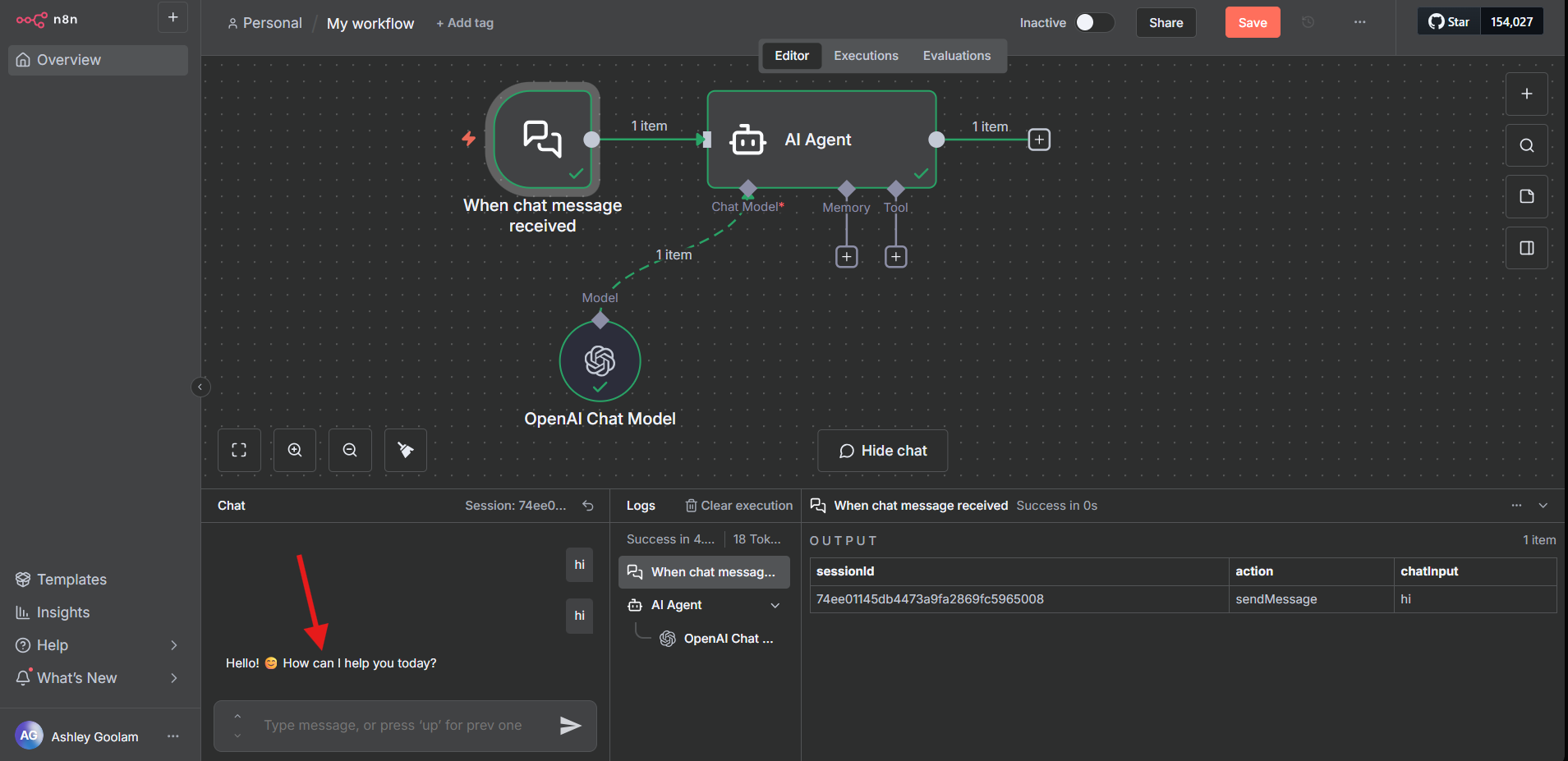 test your ai model in n8n workflow
