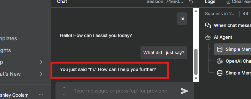 test n8n ai agent memory