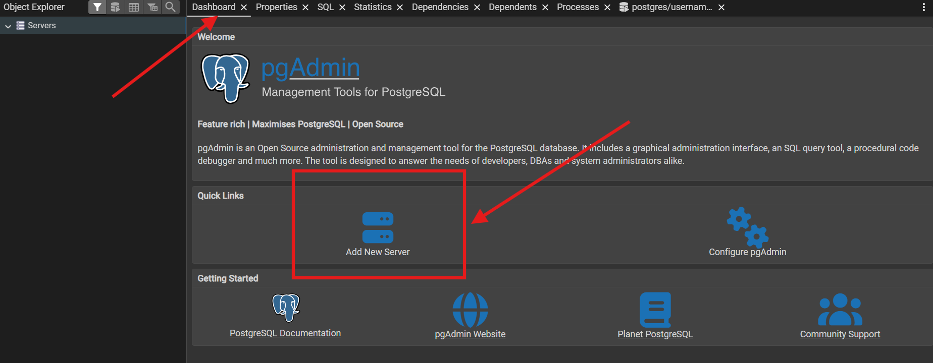 add a new server in pg admin