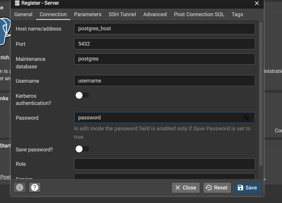 save the new postgres database configuration