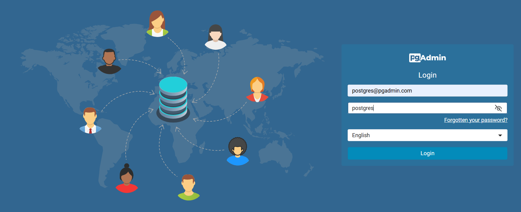 login to pgadmin4 hosted on docker