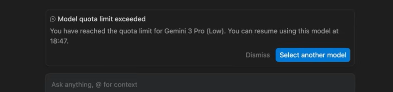 Gemini 3モデルのクォータ制限超過
