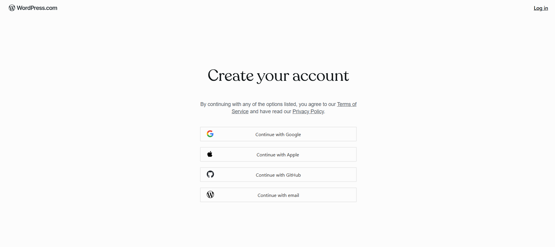 sign in/create an account on wordpress.com