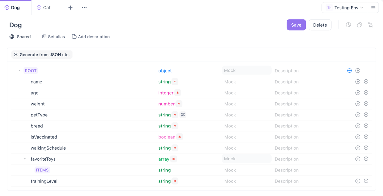 defining schemas in Apidog