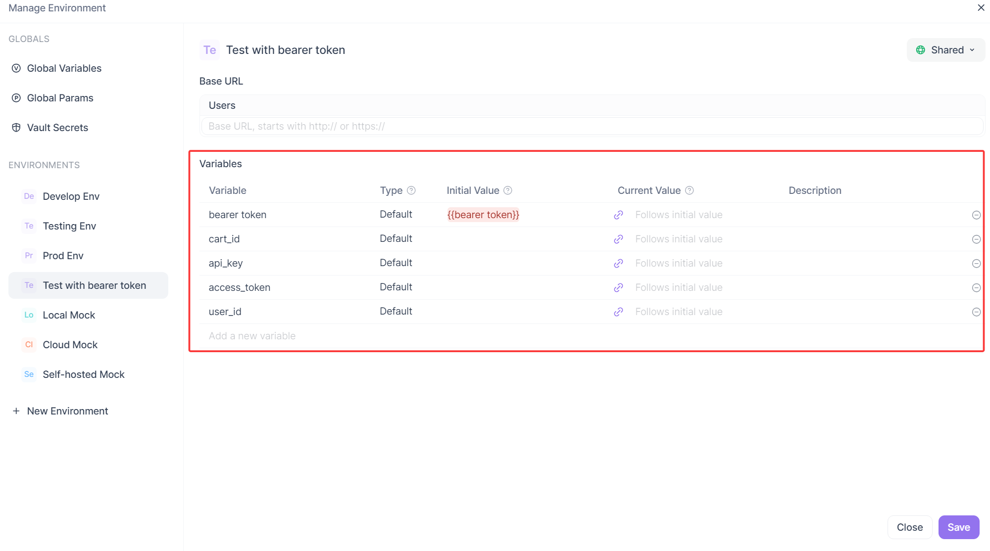 defining variables within an environment