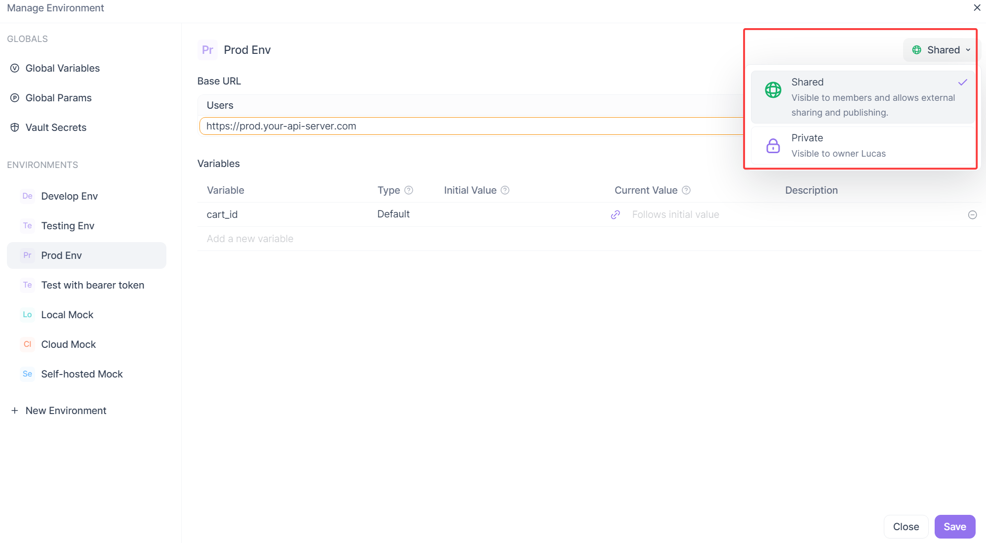 setting the environment as "Shared"