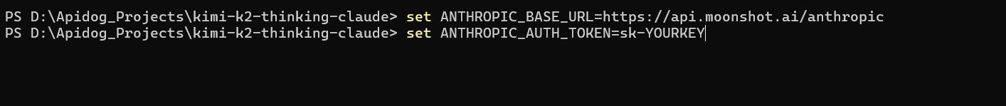 using kimi-k2-thinking with claude code on windows