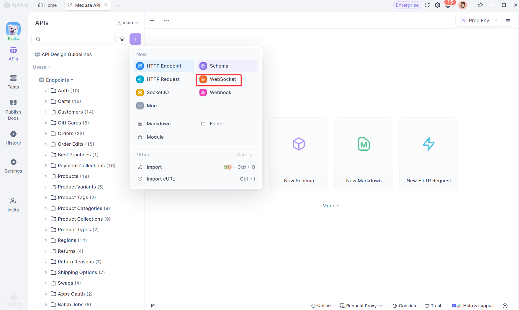 Create a WebSocket Request