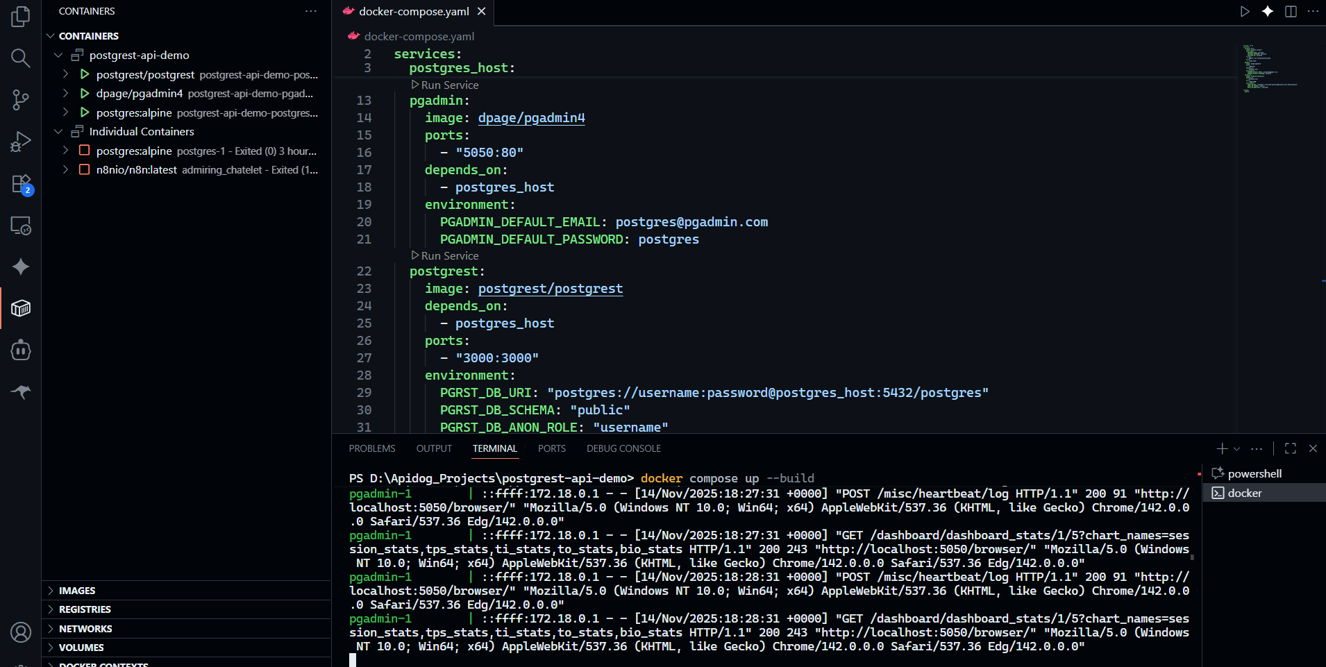 executing docker containers in vs code