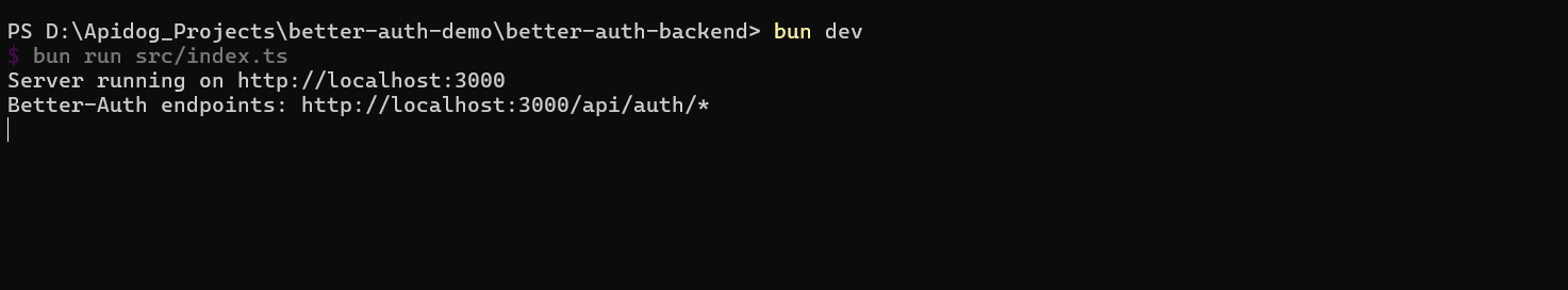 run the better auth backend server