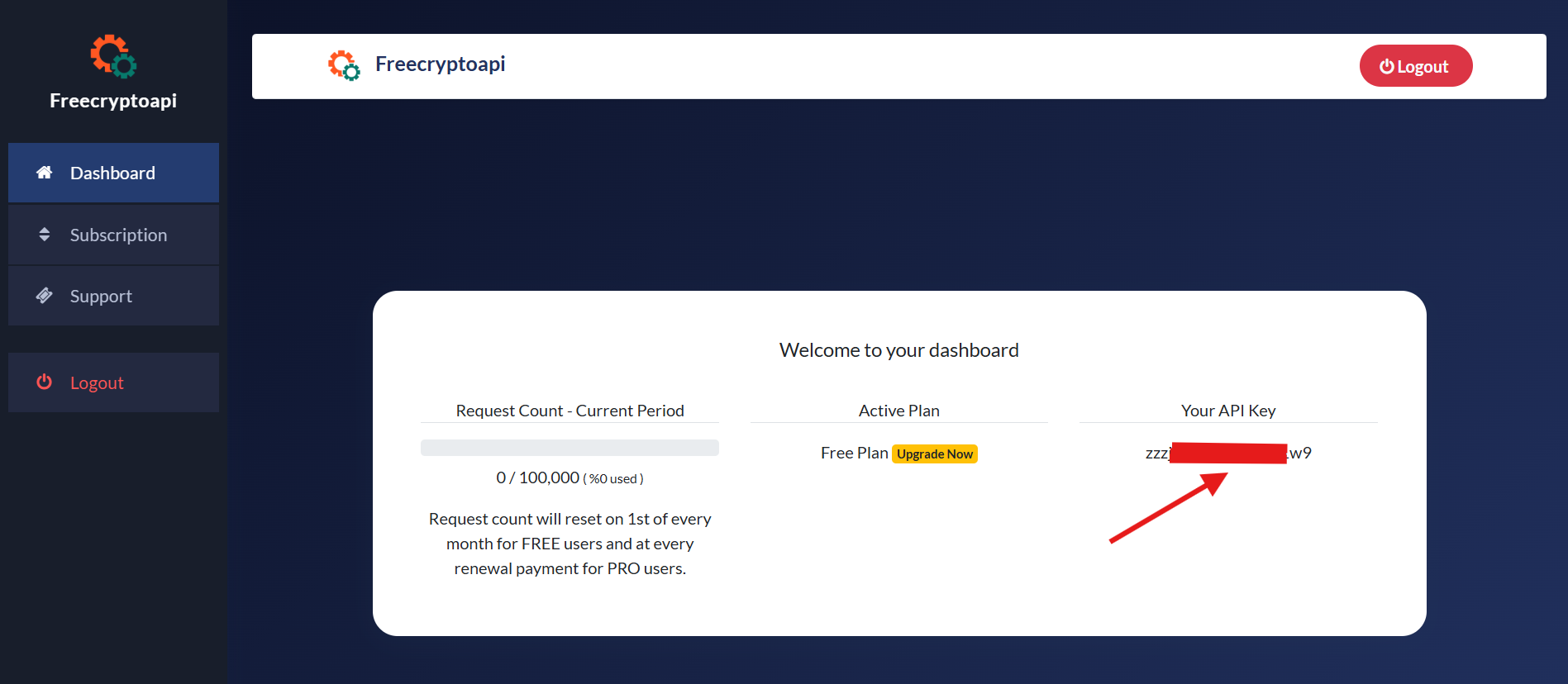 get free api key at free crypto price api