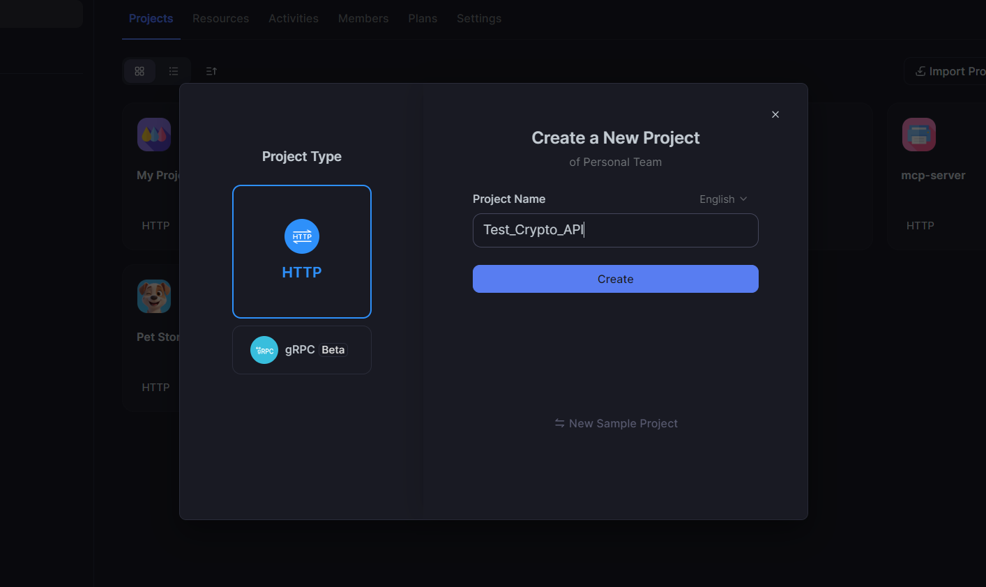 create a new project in Apidog
