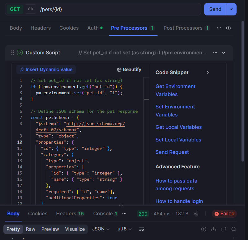 adding custom js test script code in Apidog