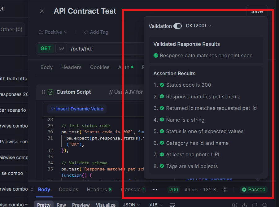 View api contract test results