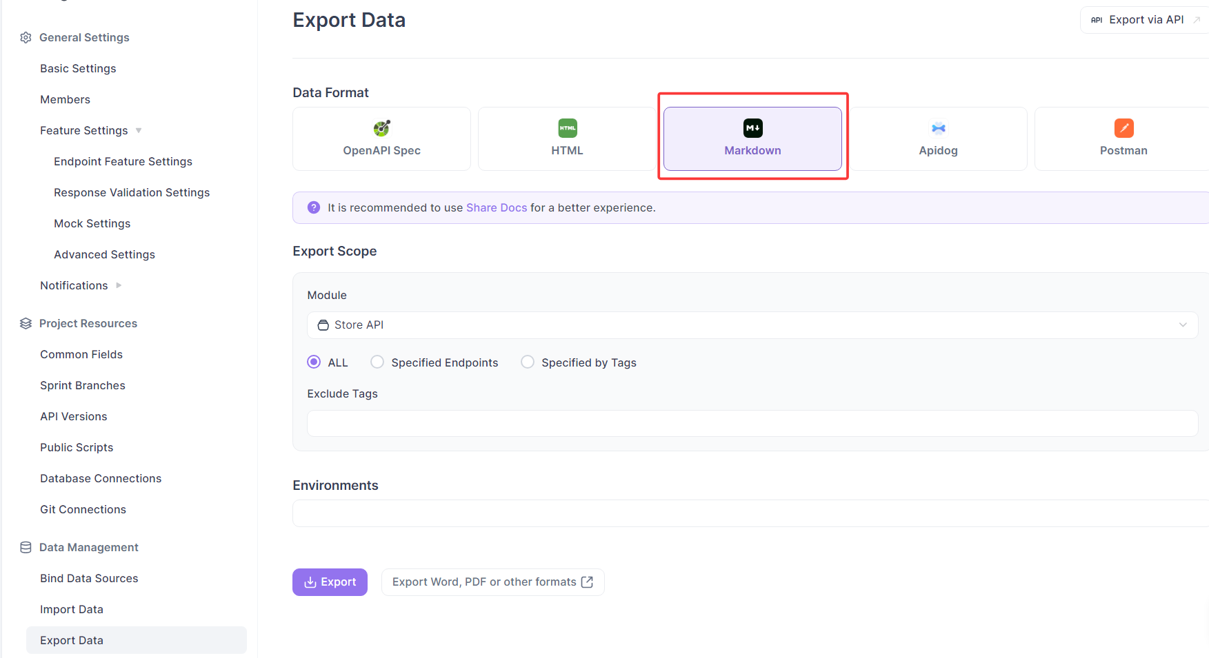 export Markdown from Apidog