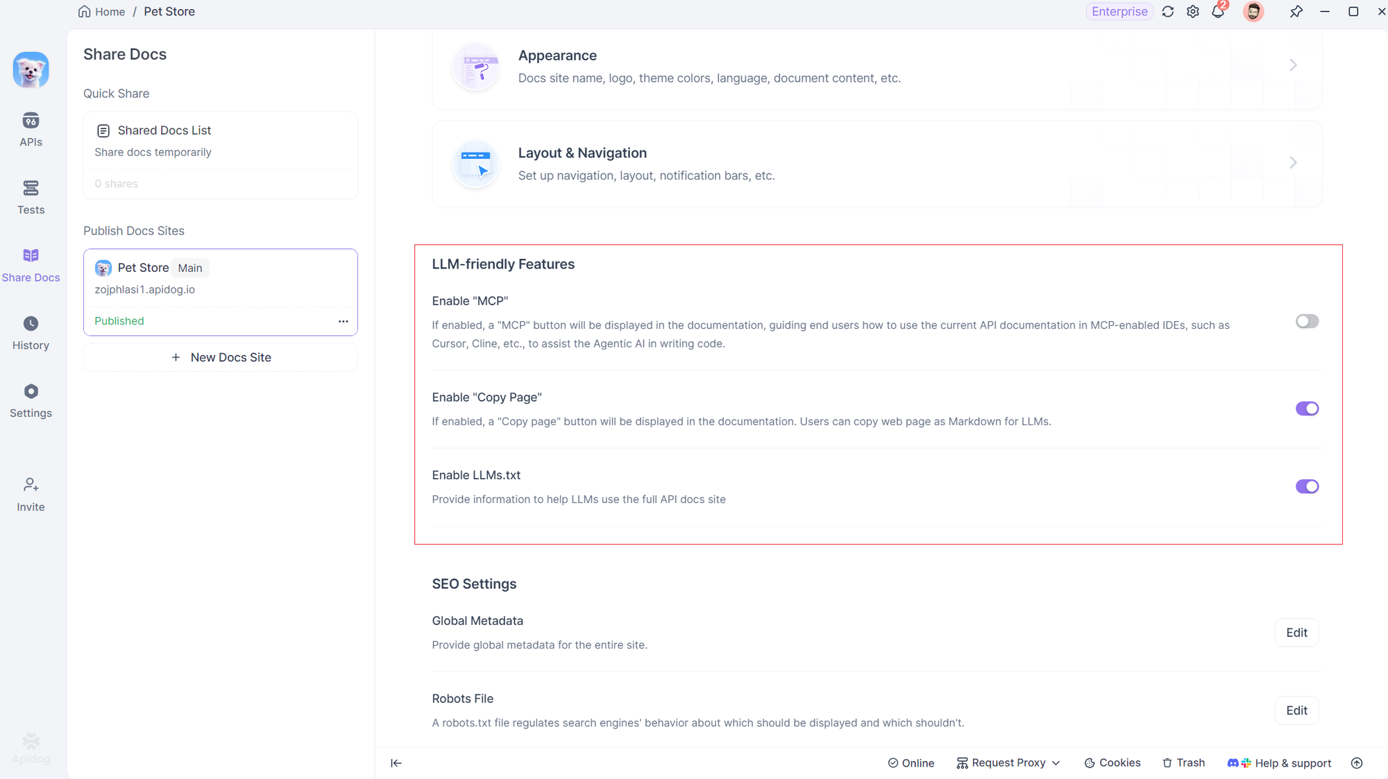 Enable LLMs.txt feature