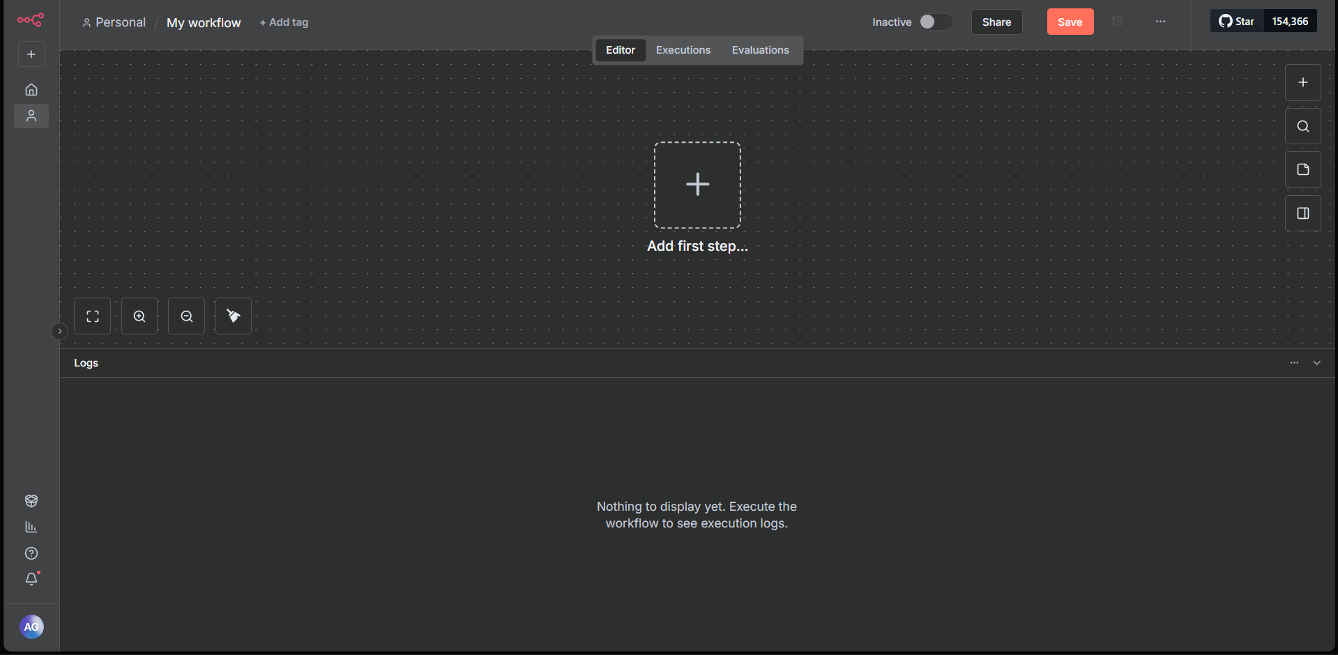 blank workflow in n8n