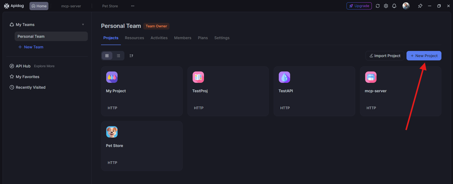 create a new project in Apidog