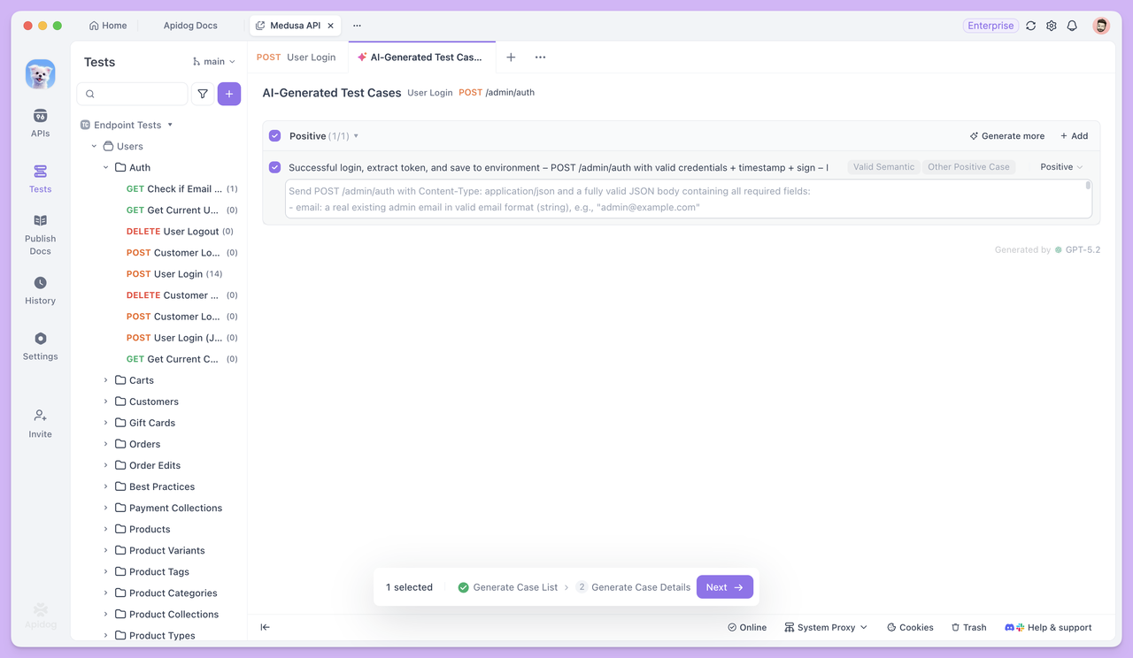 AI generated test cases