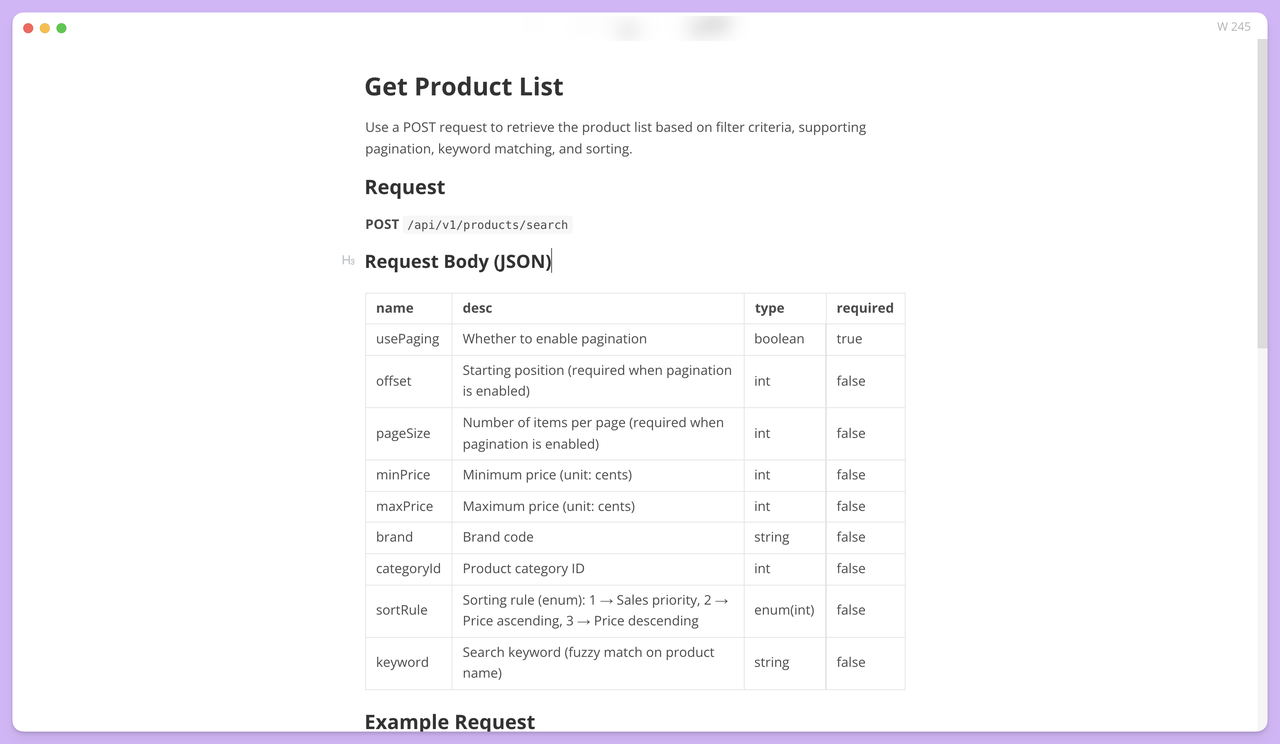 API documentation written in Word