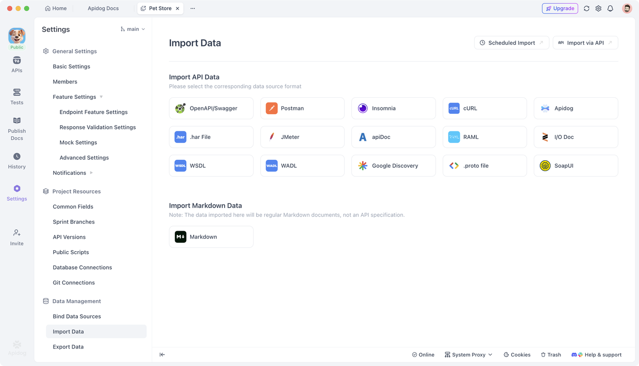 supported data formats in Apidog