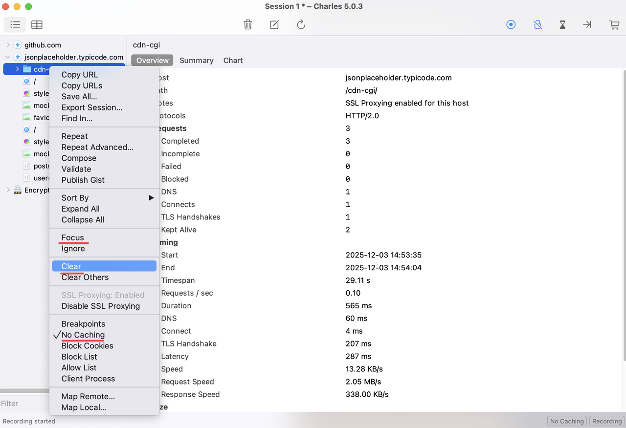 Charles filtering options