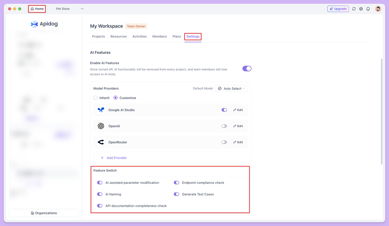 enabling AI features in Apidog