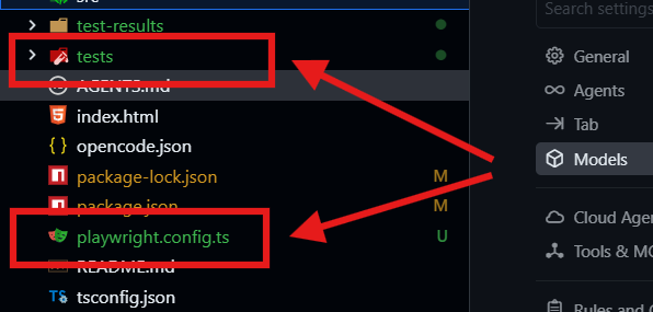 default playwright test folder and config file