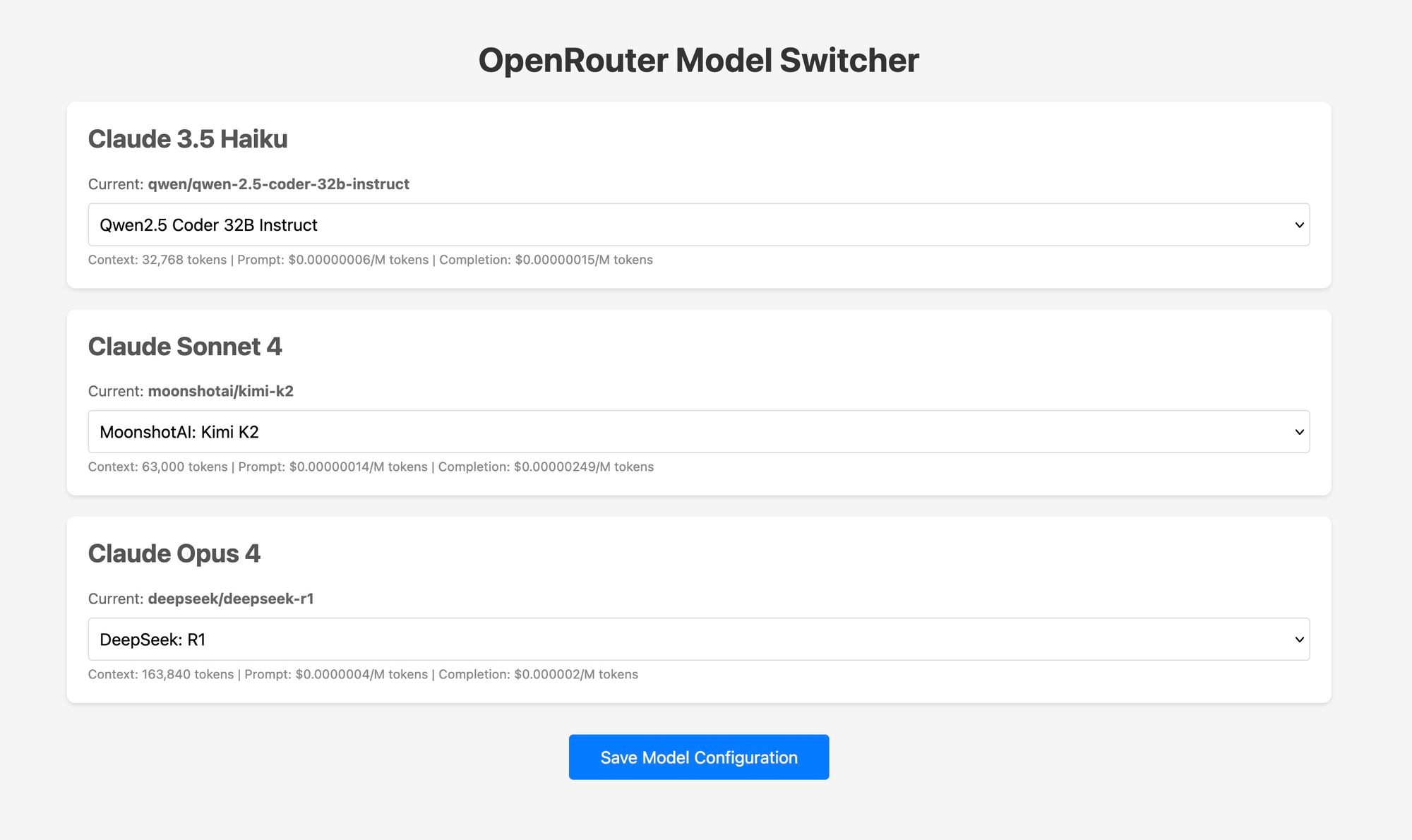 openrouter model switcher ui