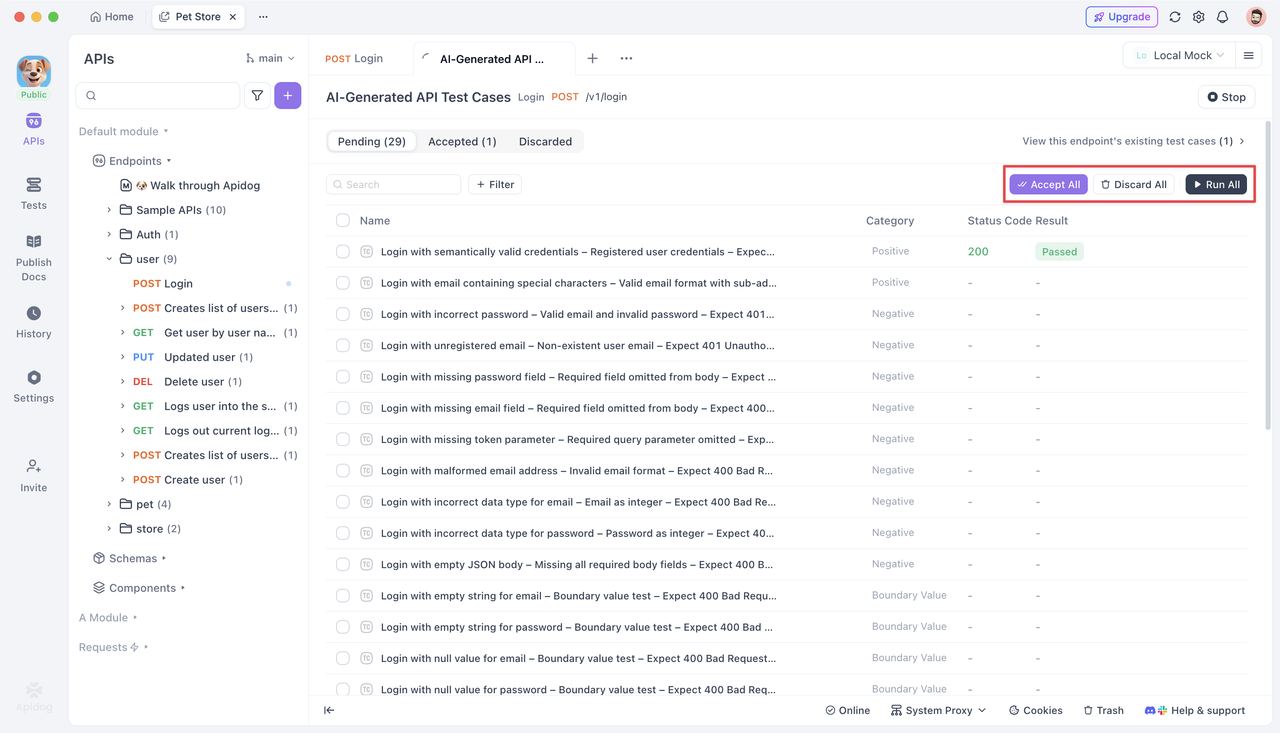 run generated test cases