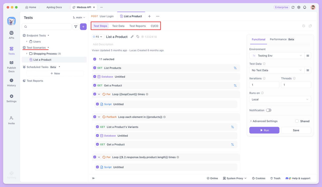 test scenario in Apidog