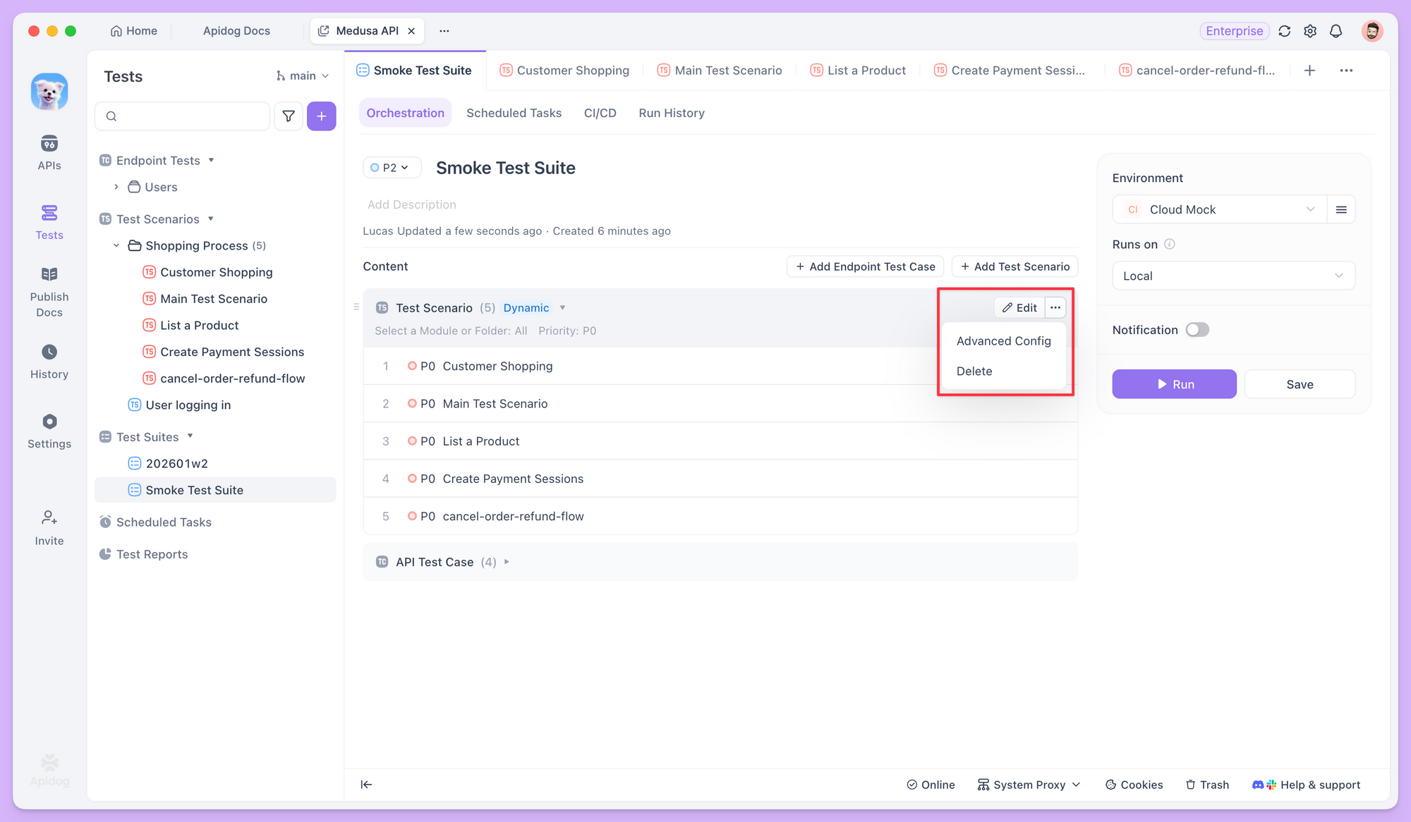 advanced config in test suites
