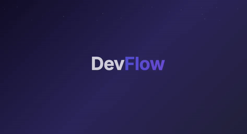 パーティクルエフェクトと新しいグラデーション背景を持つDevFlowイントロビデオ