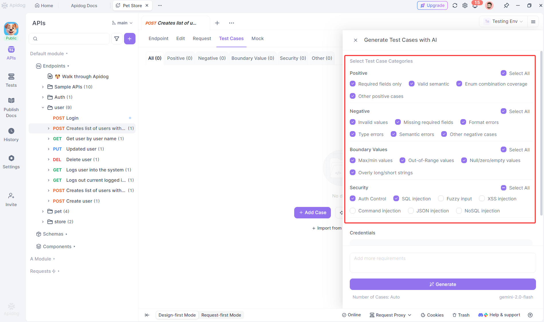 generating api test cases with apidog
