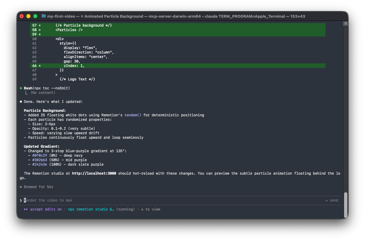 パーティクル背景エフェクトと変更された配色を含むターミナル画面