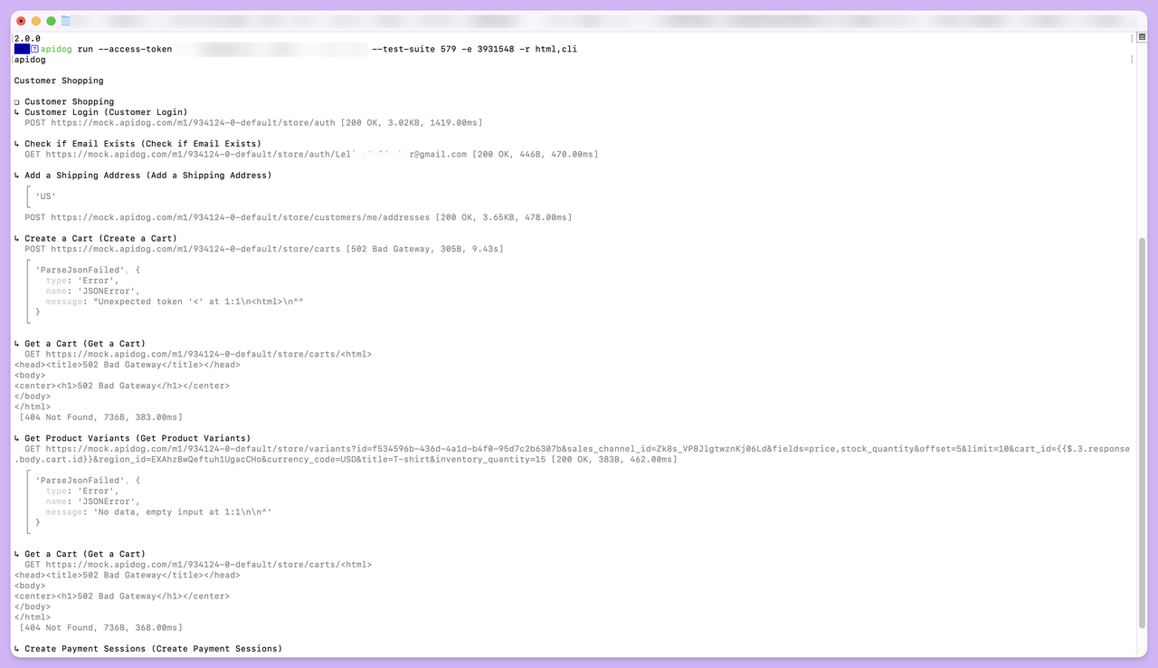 running test suite via CLI