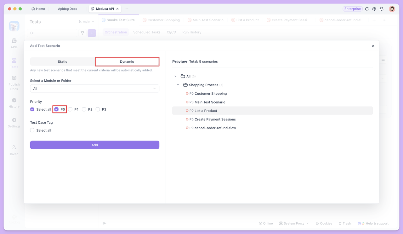 setting up dynamic test suites rules
