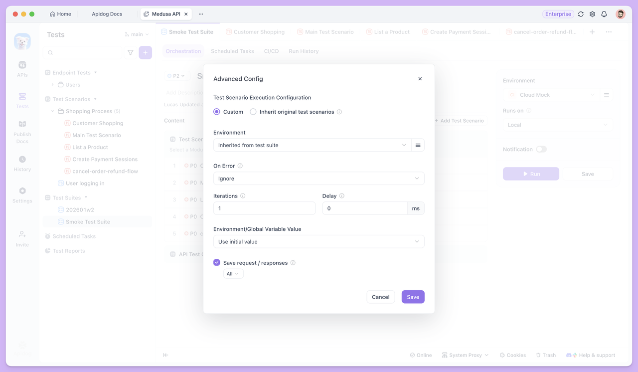 test suite on errors