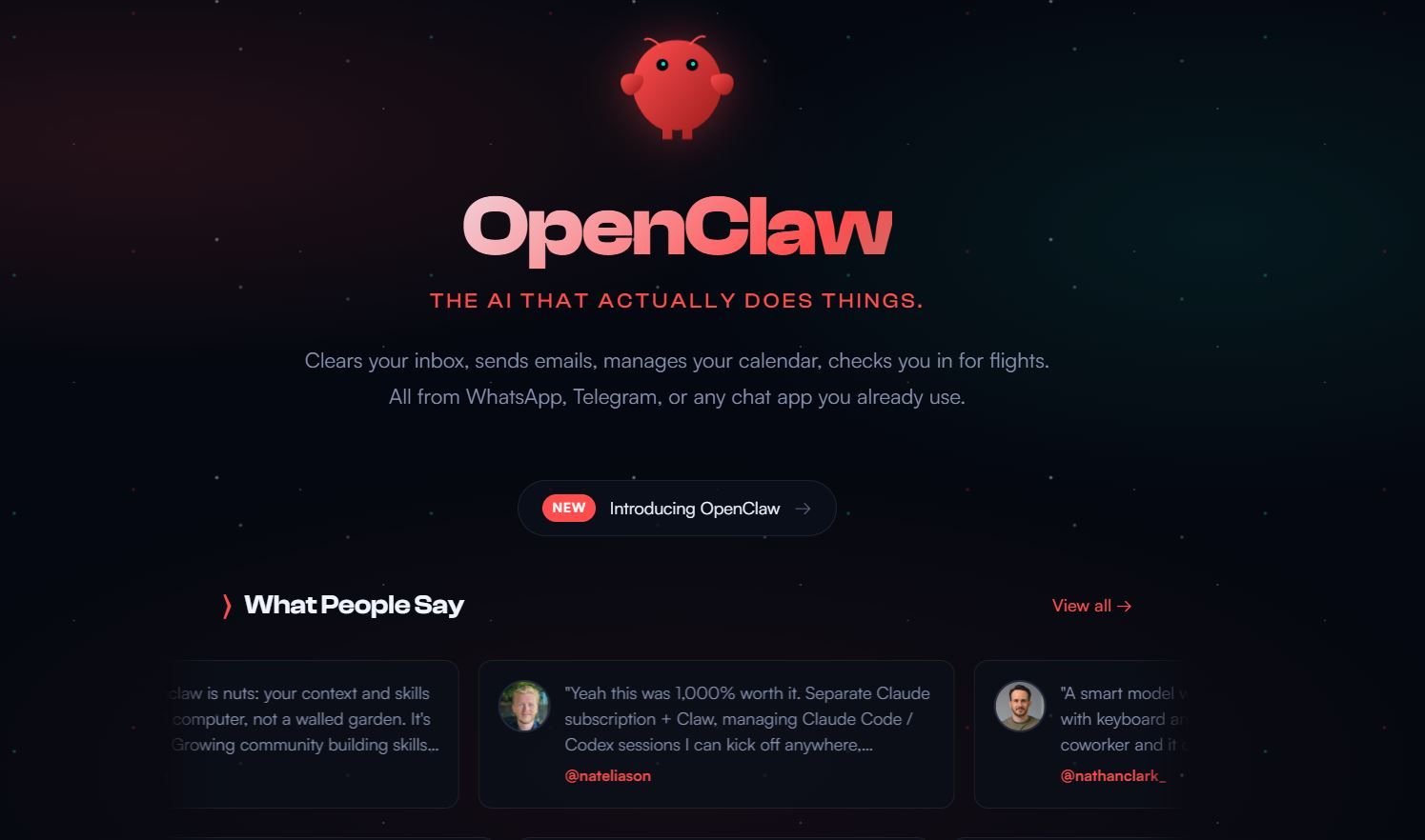 OpenClaw website interface